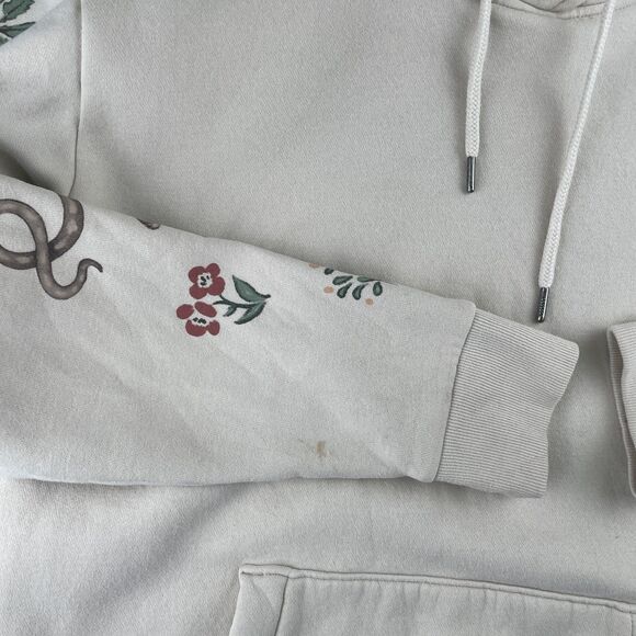 Hollister Hoodie Women M Cream Relaxed Fit Snake Floral Nature Graphic Pullover - Picture 9 of 13
